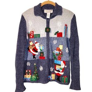 Tiara International Santa Claus Zip Up Cardigan Sequin Embellished